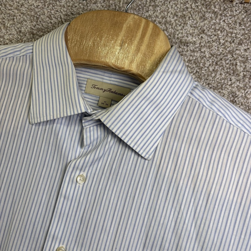 Tommy Bahama Shirt Mens‎ 17 Blue Stripe Long Sleeve Dress Shirt Button Up